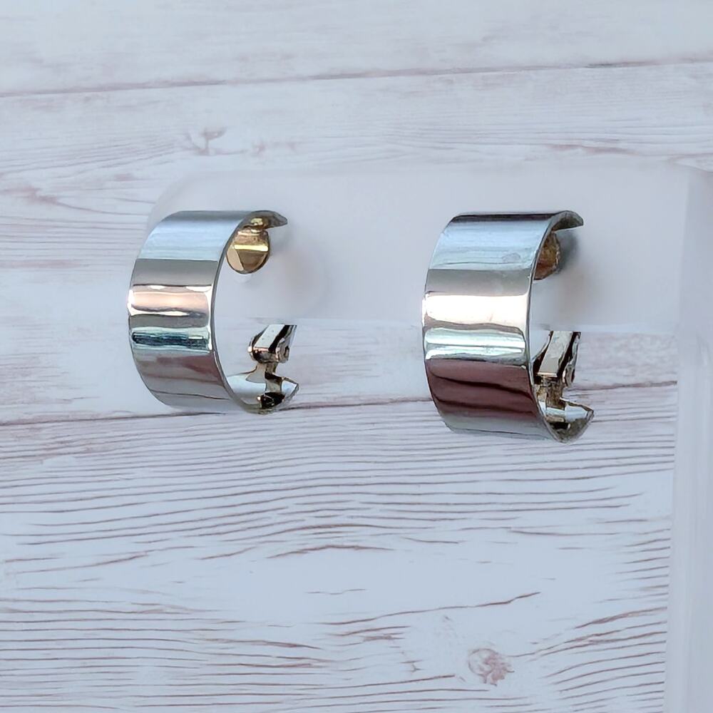 Vintage Clip On Earrings Chunky Hoops Silver Tone Outside, Gold Tone Inside